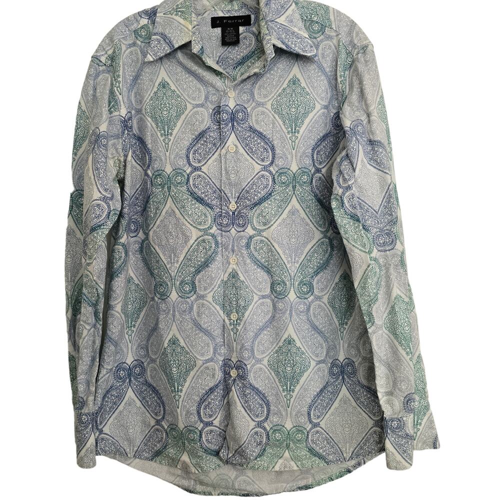 Men's J. Ferrar Floral Paisley Print Long Sleeve Button Down Dress Shirt Size M